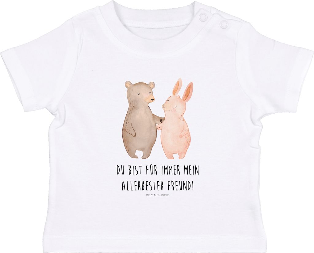 Mr. & Mrs. Panda Organic Baby Shirt Bär und Hase Umarmen 0. - 6. Monat - Weiß - Geschenk, Best Friends, Kleinkind T-Shirt, Oberteil, Freundin, Be...