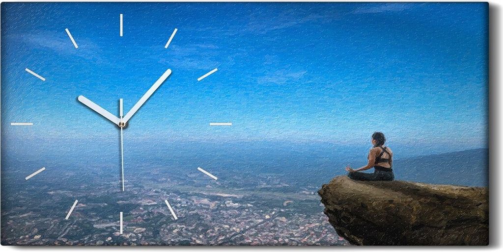 Küche Wohnzimmer Wand Leinwand Uhr 60x30 Gemälde Stadt Klippe Himmel Frauen - weiße Hände