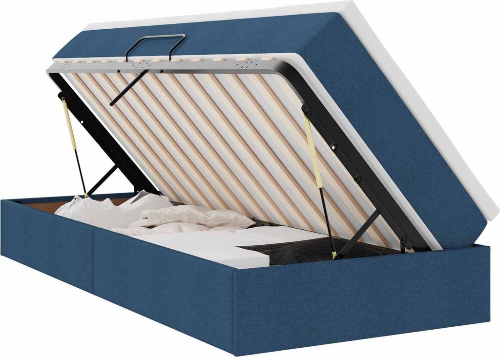 vidaXL Aufbewahrungsbett mit Matratze Blau 90 x 200 cm Polyester