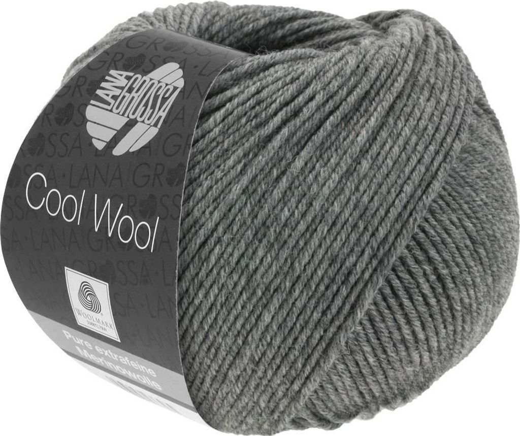 A ball of grey yarn with a label.