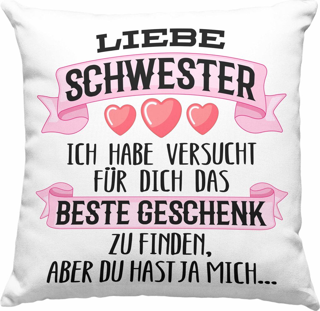 Trendation - Beste Schwester Geschenk Deko-Kissen mit Füllung 40x40 Deko-Kissen mit Füllung 40x40 Geburtstag Weihnachten Geschenkideen Schwestern...