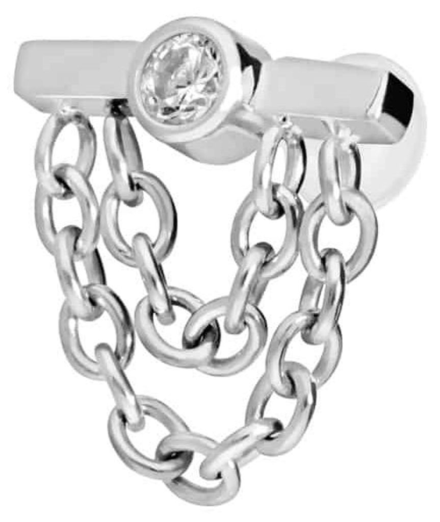 Ohrpiercing, Nasenpiercing PTFE Labret mit Innengewinde + Titan-Aufsatz BALKEN + KRISTALL + 2 KETTEN Silber Stablänge: 6mm | Stabstärke: 1,6mm