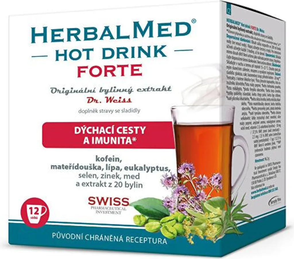 Herbalmed HotDrink Forte Dr. Weiss avec Caféine - Boîte de 12 Sachets