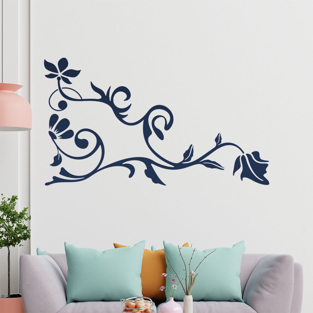 Eckeornament -Blüten - Blätter Wandtattoo in 6 Größen - Wandaufkleber Wall Sticker - Dekoration, Küche, Wohnzimmer, Schlafzimmer, Badezimmer