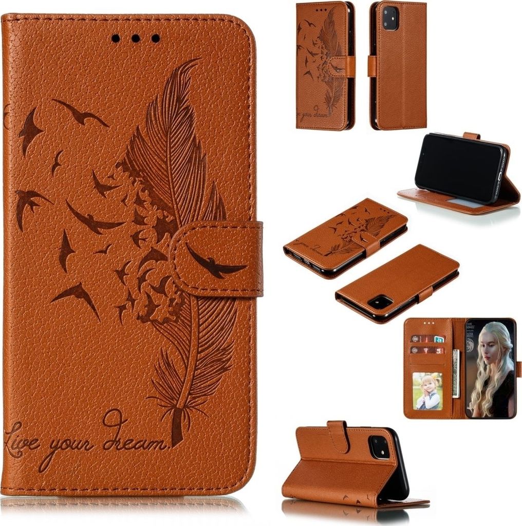 Mobigear Feather iPhone 11 Hülle Klapphülle Geldbörse - Braun