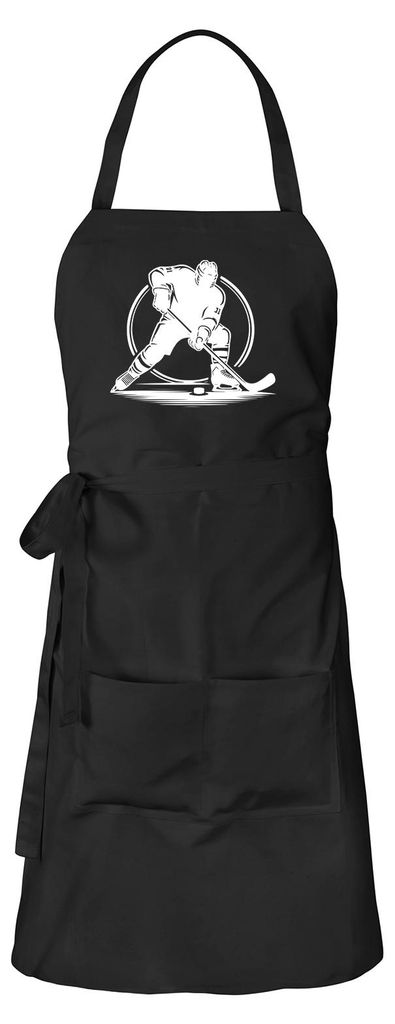 Huuraa Schürze Eishockey Hockey Schwarz mit Taschen Baumwolle Kochschürze Geschenkidee