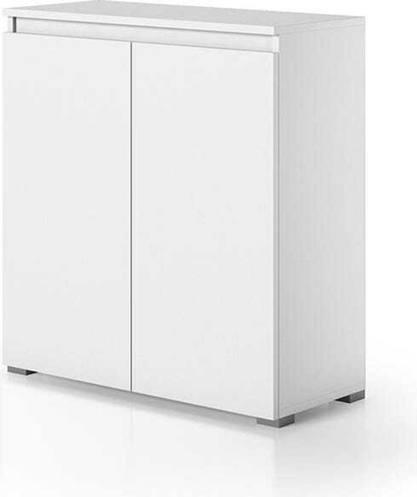 Weißer Unterschrank, H:80 cm, mit 2 Türen und 3 verstellbaren Einlegeböden
