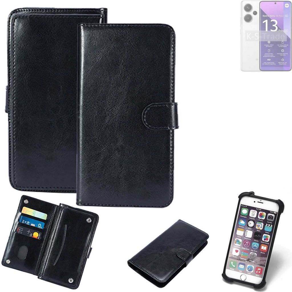 K-S-Trade 360° Hülle kompatibel mit Xiaomi Redmi Note 13 Pro + 5G schwarz Kunstleder Case BookCase WalletCase Kunstlederederhülle Handyhülle,