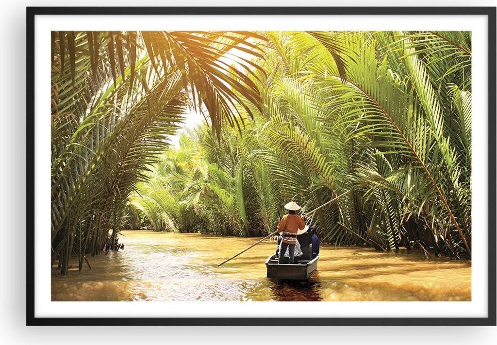 Gerahmtes Poster - Schwarzer Rahmen - Fluss Mekong £ódŸ - 91,5x61 cm - Wand Bild - Wanddeko - Wandbilder - Kunstposter - Wandposter - Bilderrahm...