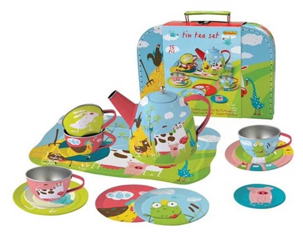 Simply For Kids Teeservice aus Metall im Etui mit Bauernhoftieren 15-teilig