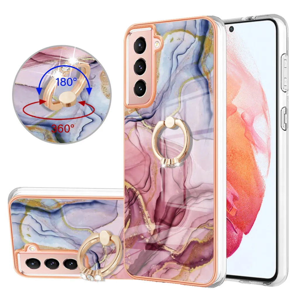 Custodia per Samsung Galaxy S21 5G, custodia protettiva in silicone TPU a fantasia con supporto ad anello Oro rosa