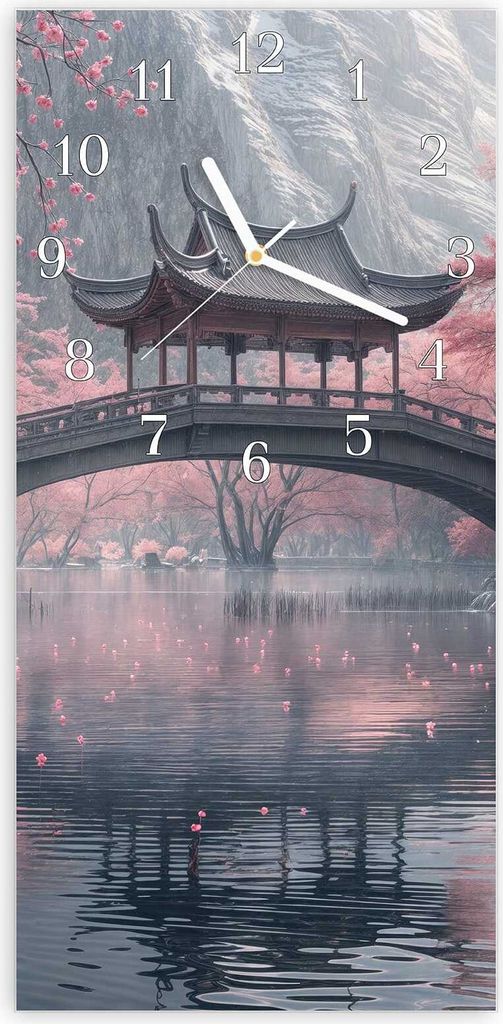 Wanduhr aus Glas mit Motiv Japanischer Garten- 30 x 60 cm - inkl. Aufhängesystem