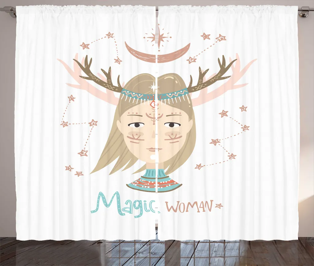 Rideau Rustique Magic Woman avec Boucles et Crochets 280x225 cm Tan