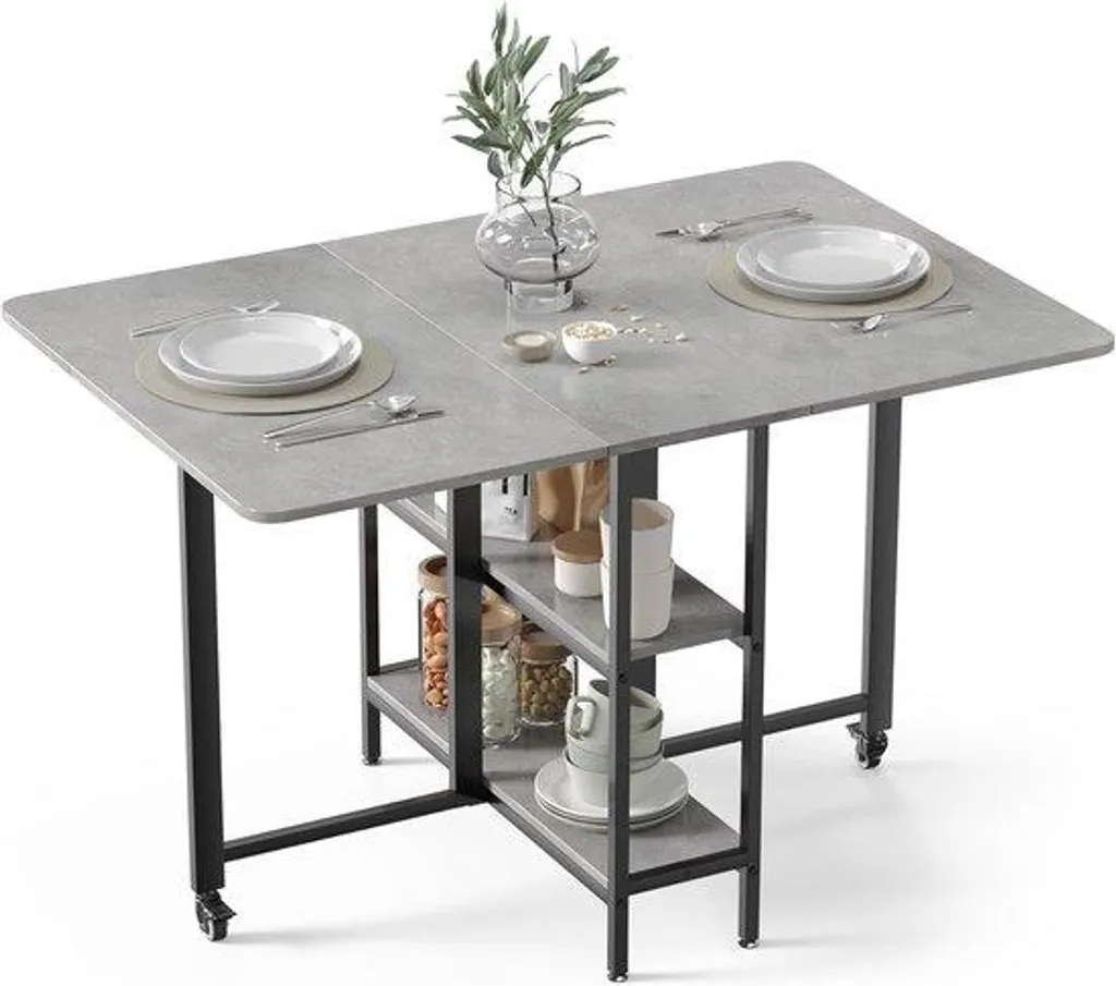 Petite table de cuisine rectangulaire 120cm avec étagères latérales