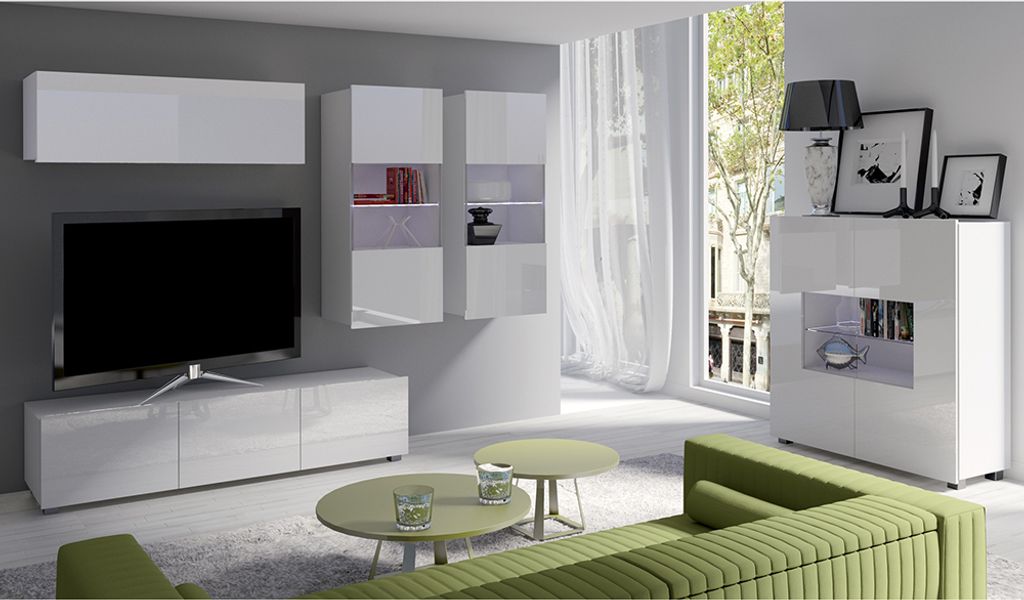 Wohnmöbel Set mit Highboard in weiß Hochglanz CAIRNS-132