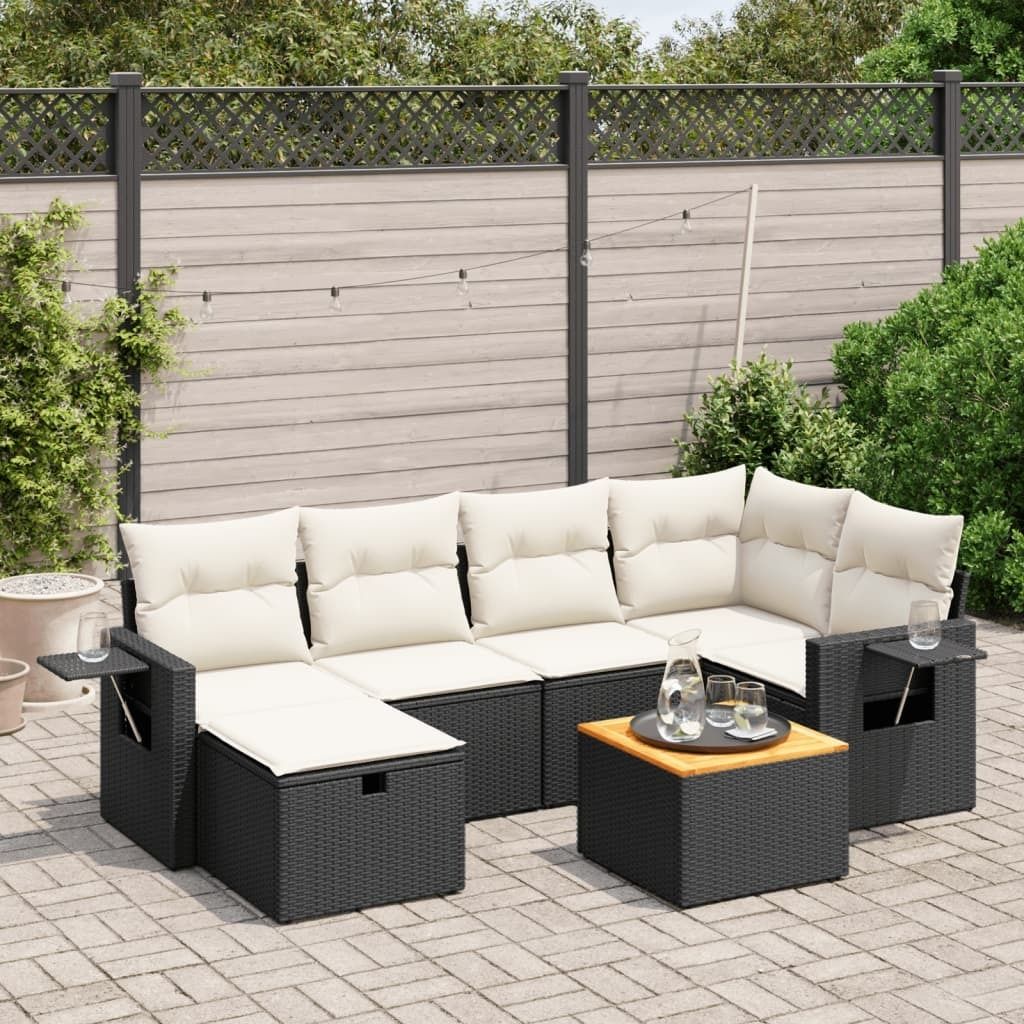 Maison Exclusive - 7-tlg. Garten-Sofagarnitur mit Kissen Schwarz Poly Rattan