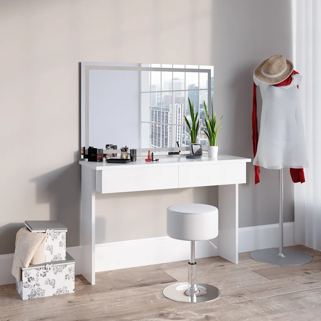 Coiffeuse avec Miroir Éclairant et Siège pour Coin Beauté
