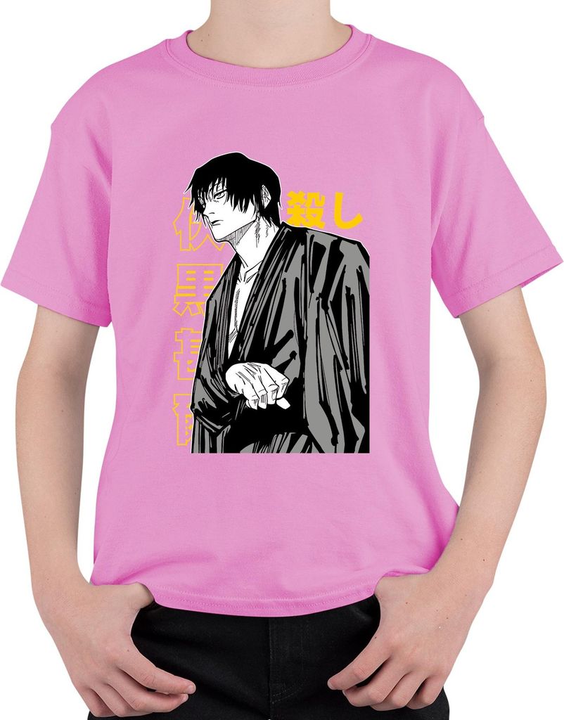Samurai Manga Assassine schwarz weiß düster Anime Ästhetik Geschenk Uni Kinder T-Shirt, Pink, 104
