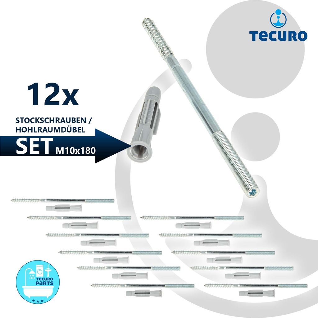 tecuro Stockschr. M 10 x 180mm, Stahl verzinkt mit Dübel 12,0 x 71mm - VPE 12 Stück