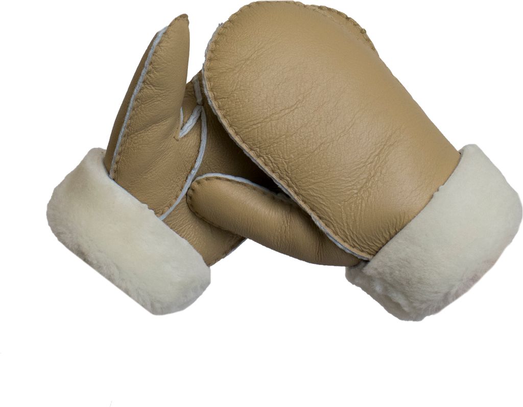 Fäustlinge Faust Handschuhe aus Lammfell mit Nappaleder Beige S