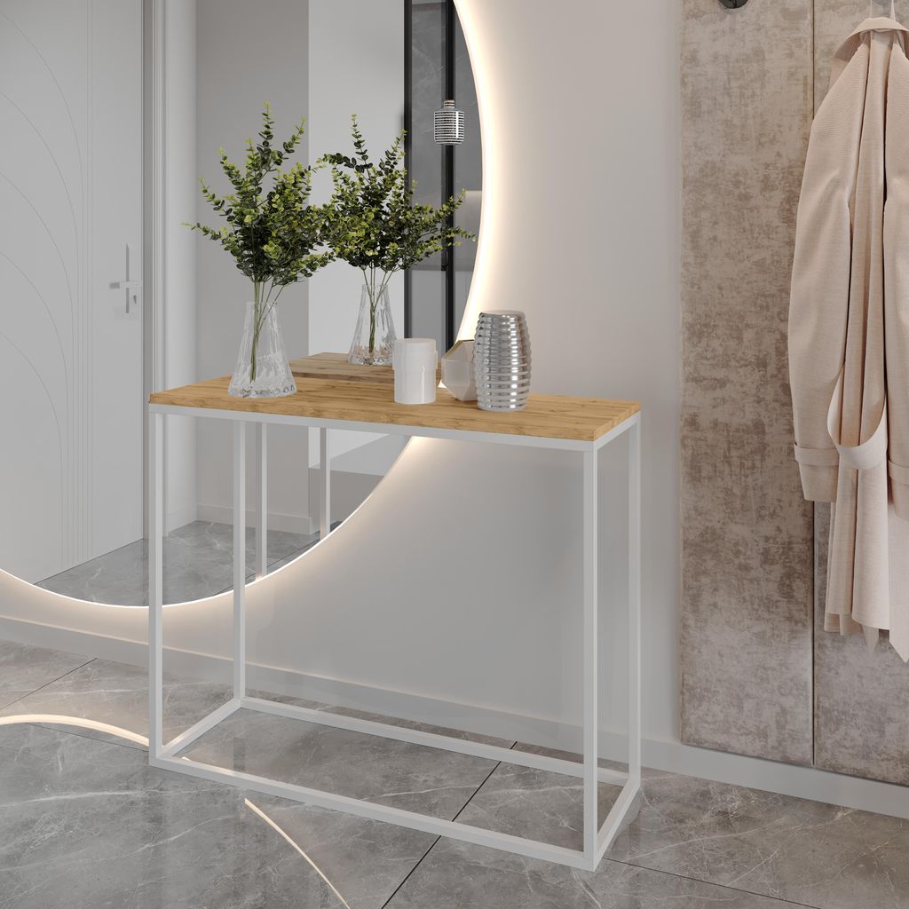 AX LIVING Konsole für Flur Lortie 100 cm Wotan Eiche weißes Gestell