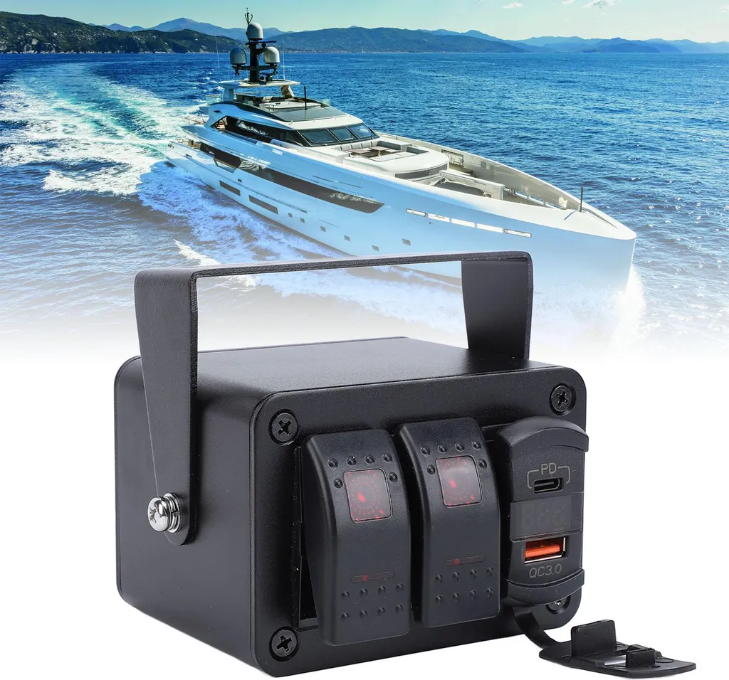 Panneau de Commande 12V-24V à 2 Interrupteurs Bascule avec Voltmètre Rouge - 4