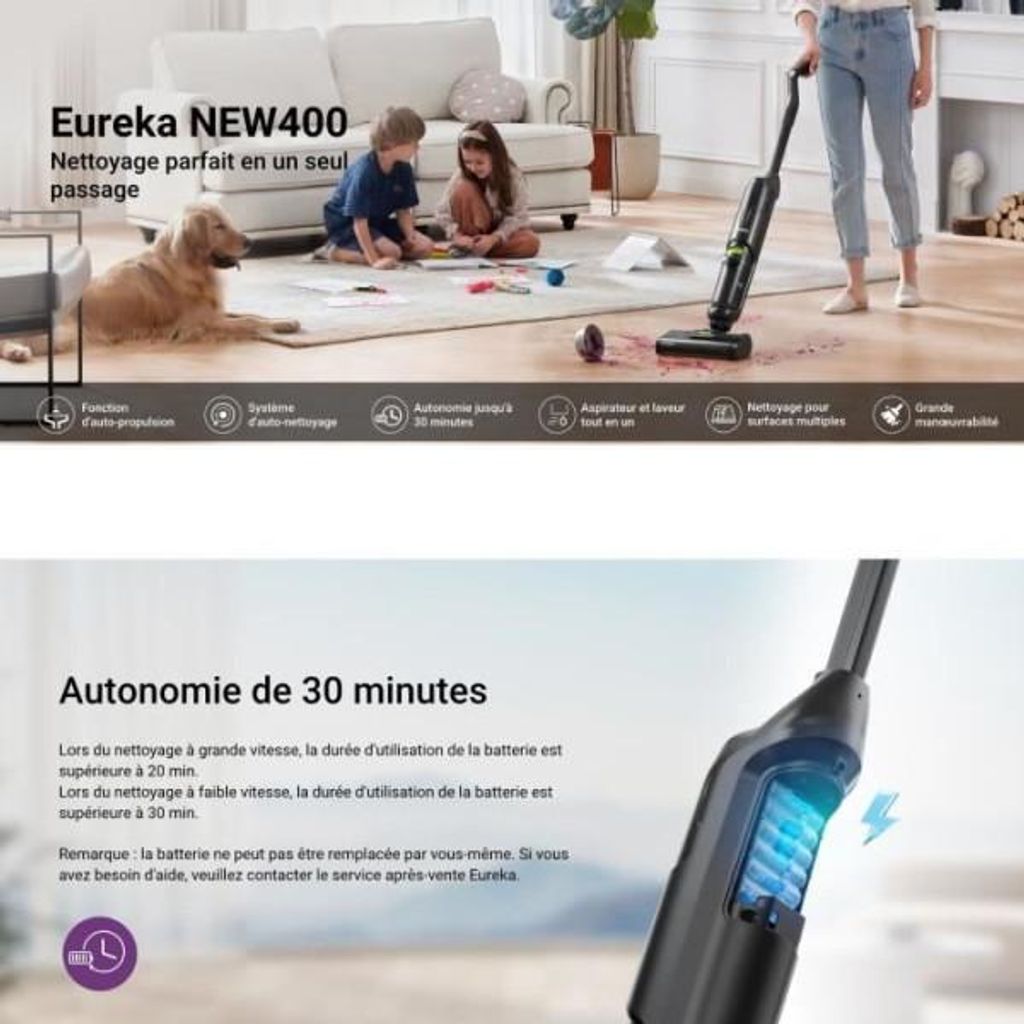SunSare 450W&40KPA&55mins Aspirapolvere Senza Fili, Scopa Elettrica Senza Fili con Touch Screen Intelligente, Aspirapolvere Potente per Pavimenti/ Tappeti/Peli Animali