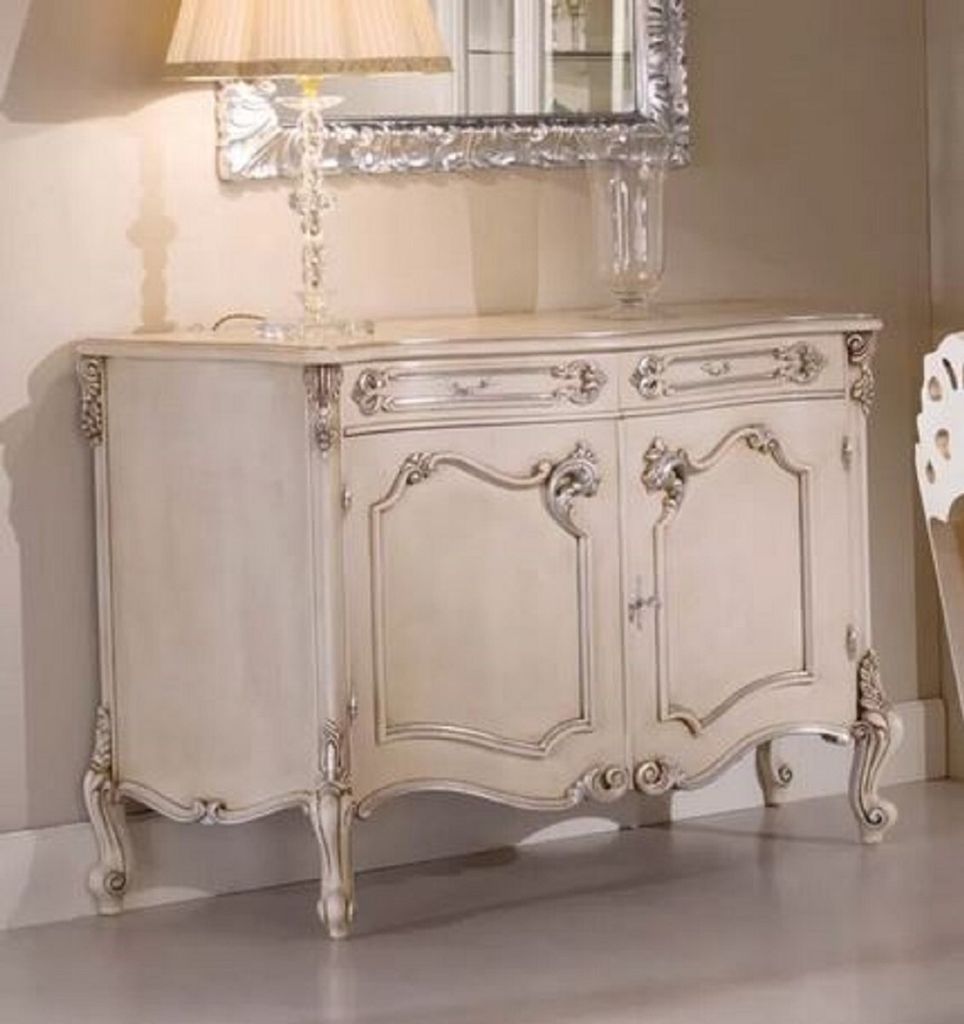 Casa Padrino Luxus Barock Sideboard Cremefarben / Silber - Prunkvoller Massivholz Schrank mit 2 Türen und 2 Schubladen - Barock Möbel - Luxus Qua...
