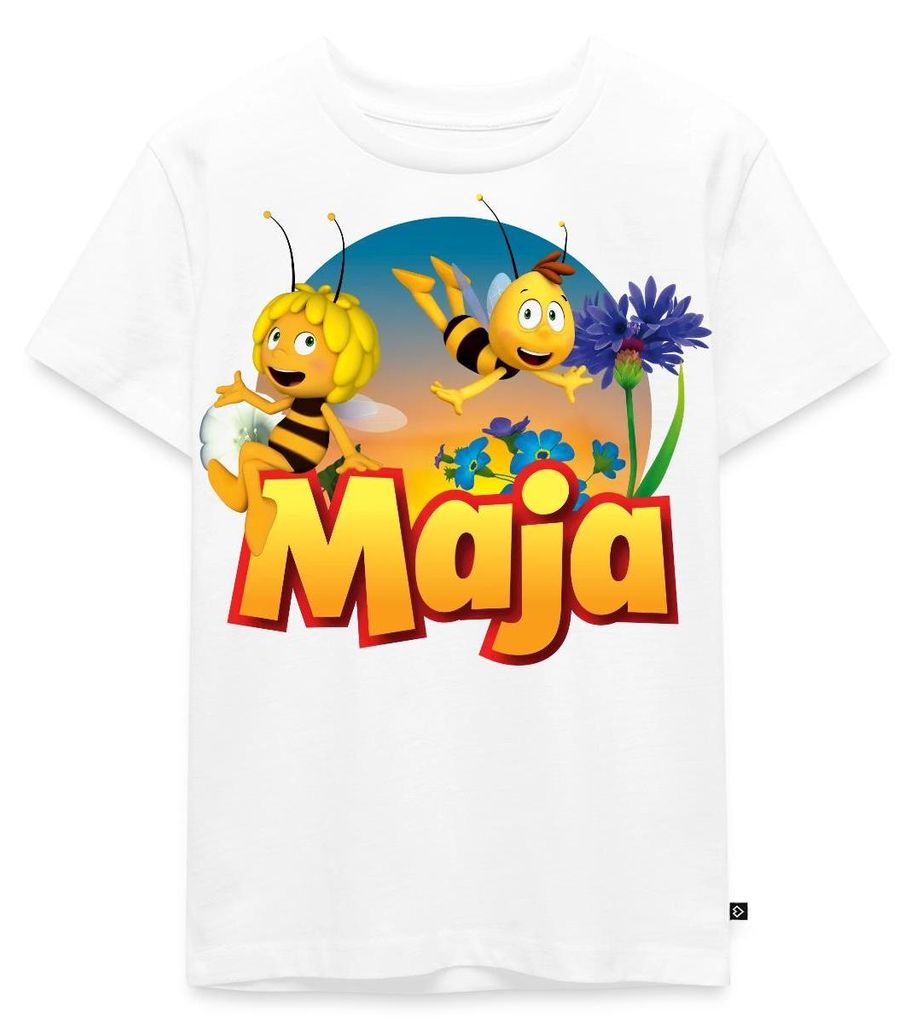 Spreadshirt Biene Maja Zusammen mit Willi Kinder Premium T-Shirt, 110/116 (4 Jahre), Weiß