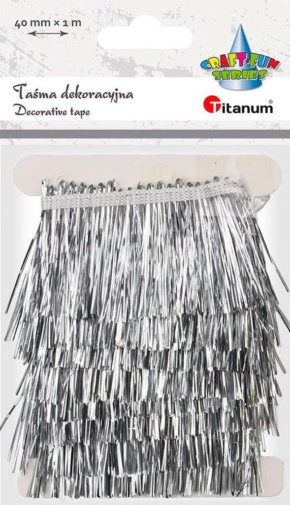 Kunststoffband Quasten 40mmx1m silber Titanum