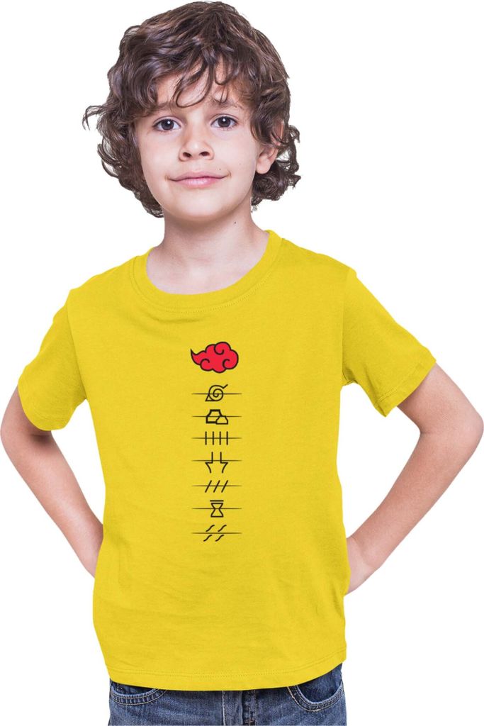 Kinder T-Shirt Japan Anime Manga Naruto Akatsuki Members Village Symbols, 7-8 Jahr - 128 / Gelb