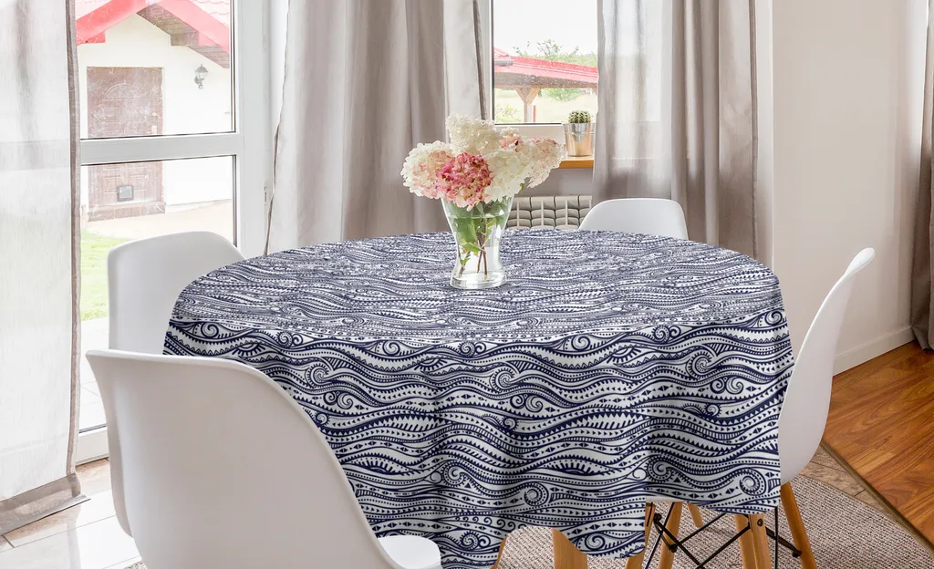 ABAKUHAUS Tovaglia Giapponese Con Fiori Di Ciliegio - Modello Sakura, 140x240 Cm, Resistente Alle Macchie, Blu Rosa Chiaro - 5