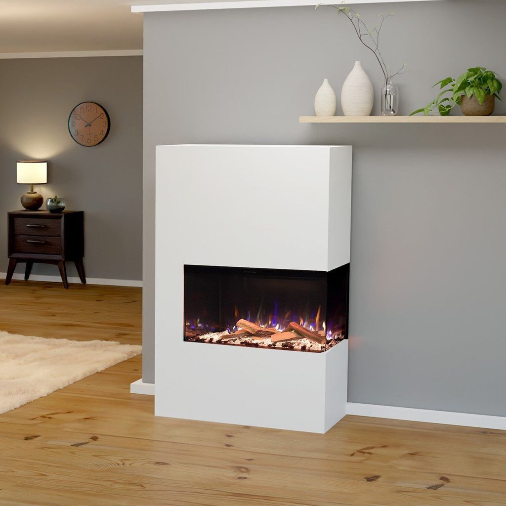 Glow Fire Elektrokamin 'Portia ' Rechtsoffen| LED Standkamin in weiß mit Heizung (1500 W) | HxBxT: 140x90x45 cm