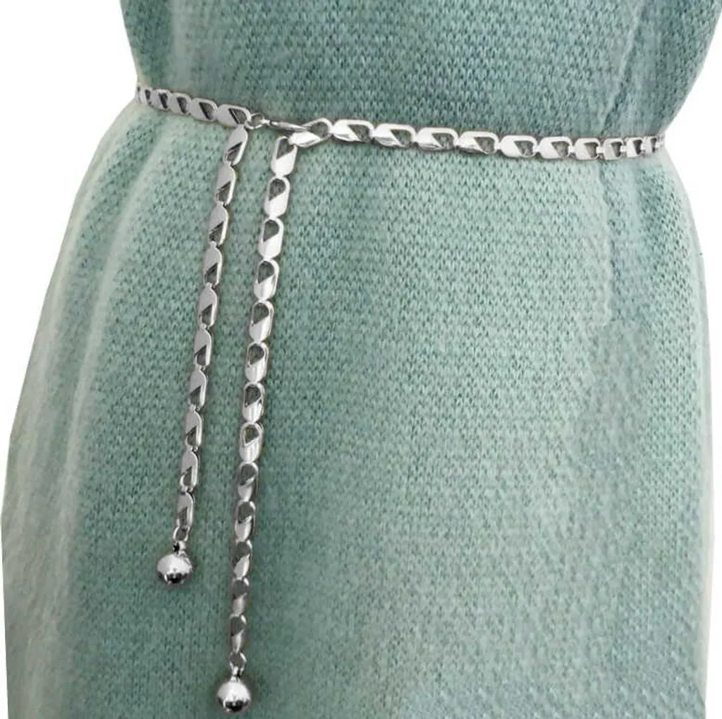 Cintura elastica da donna in metallo sottile, cintura elastica in vita dorata, cintura a catena in oro e argento per abiti, clip in vita sottile regolabile lucida, Argento, 28-39