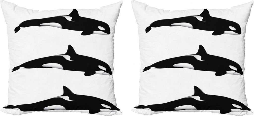 ABAKUHAUS Meerestiere Kissenbezug Set (2Stück), Orca Killerwal, doppelseitiges Digitaldruckdekor mit Reißverschluss, 50 cm, Schwarz und weiß