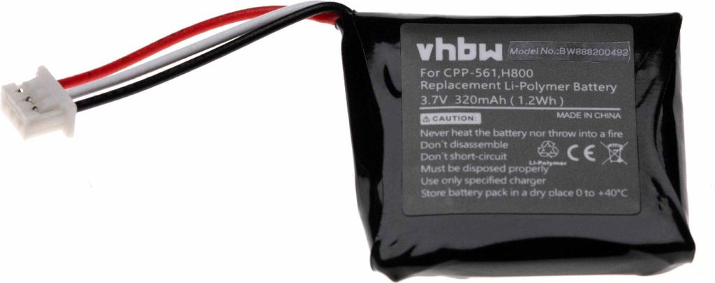 vhbw Akku kompatibel mit Logitech H820e, H800, H820 Wireless Headset Kopfhörer (320 mAh, 3,7 V, Li-Polymer)