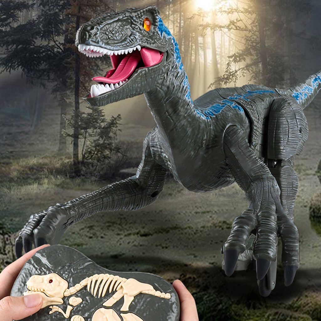 Groß Fernbedienung Dinosaurier Roaring Tyrannosaurus 2.4GHz Elektrische Spielzeug Spaziergang Singen RC Dinosaurier Spielzeug Blau(L)44x20x18cm
