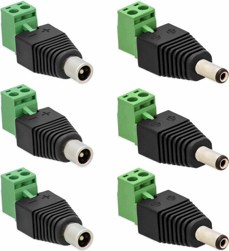 3X DC Stecker + 3X DC Buchse Adapter >Terminal Block 2 Pin Schraubklemmen Steckbar Set