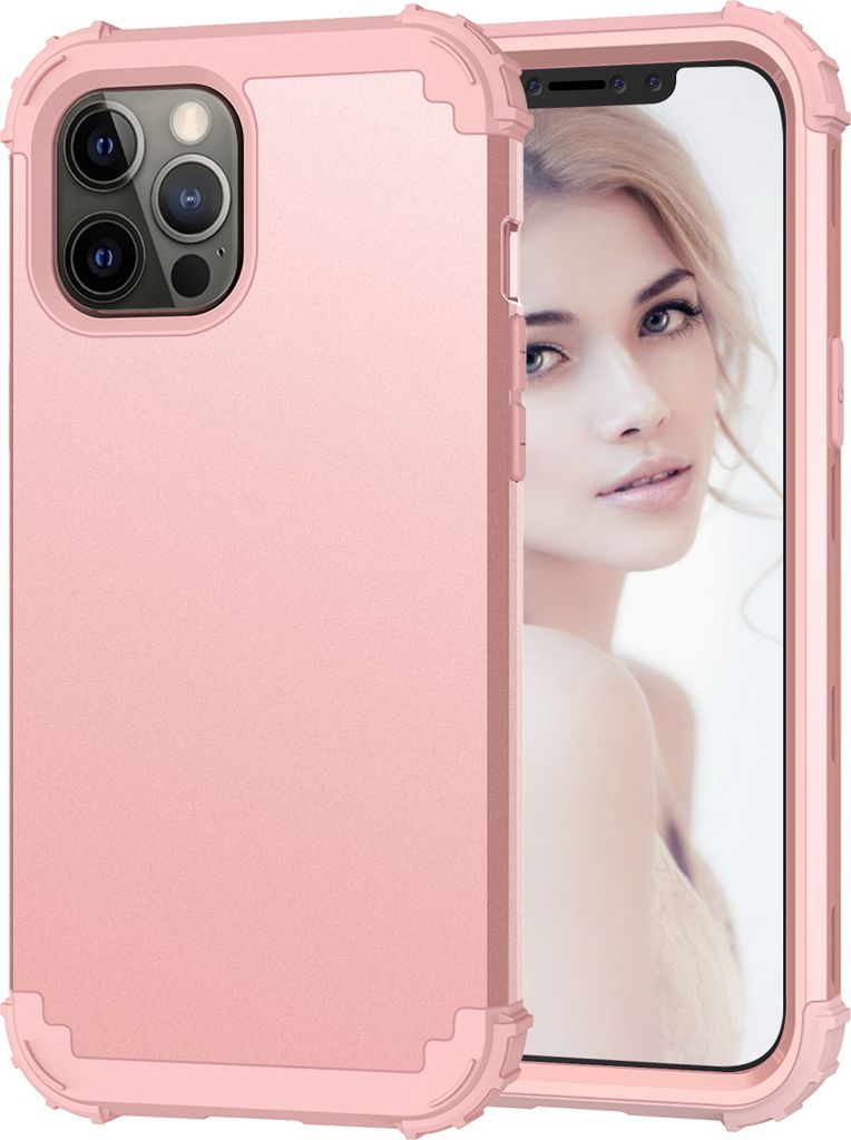 iPhone 12 Pro Max Hülle, 3 in 1 Hybrid PC TPU Stossfest Robust Schutzhülle für iPhone 12 Pro Max Roségold