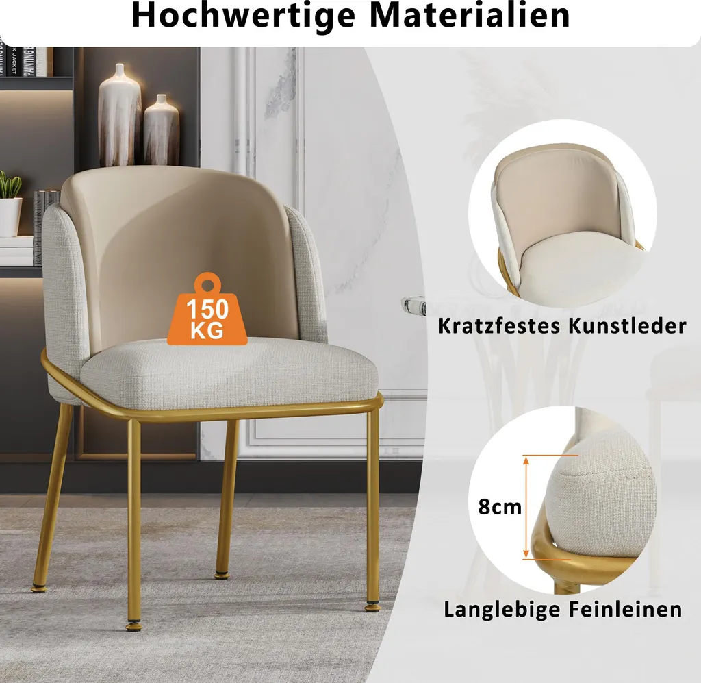 Chaise de salle à manger stable pieds réglables lot de 2 en beige - 5