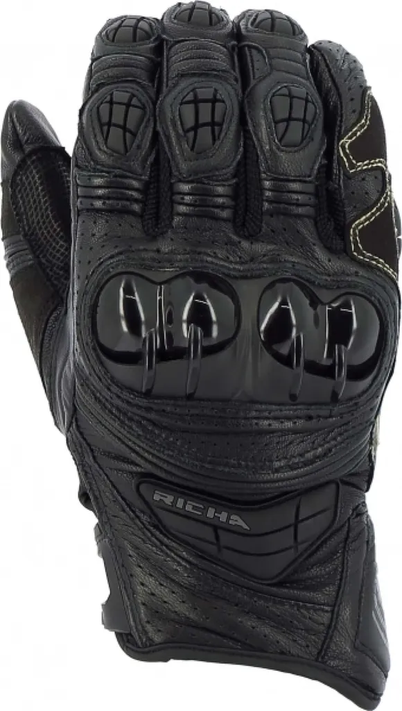 Gants Richa Stealth cuir noir XL avec coques de protection et paume renforcée