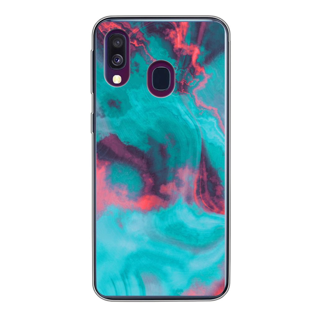MuchoWow Handyhülle Schutzhülle Hülle für Samsung Galaxy A40 Abstrakt - Neon - Rosa - Blau Silikon Softcase Handy Hülle - Handy-Tasche - Geb...
