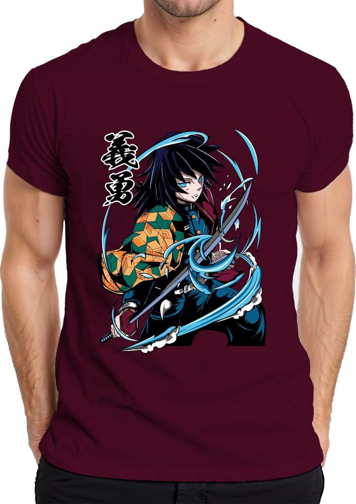 Giyu Tomioka Dämonenjäger Wasserklinge Anime Geschenk Sammler Herren T-Shirt, Burgundy, XXL