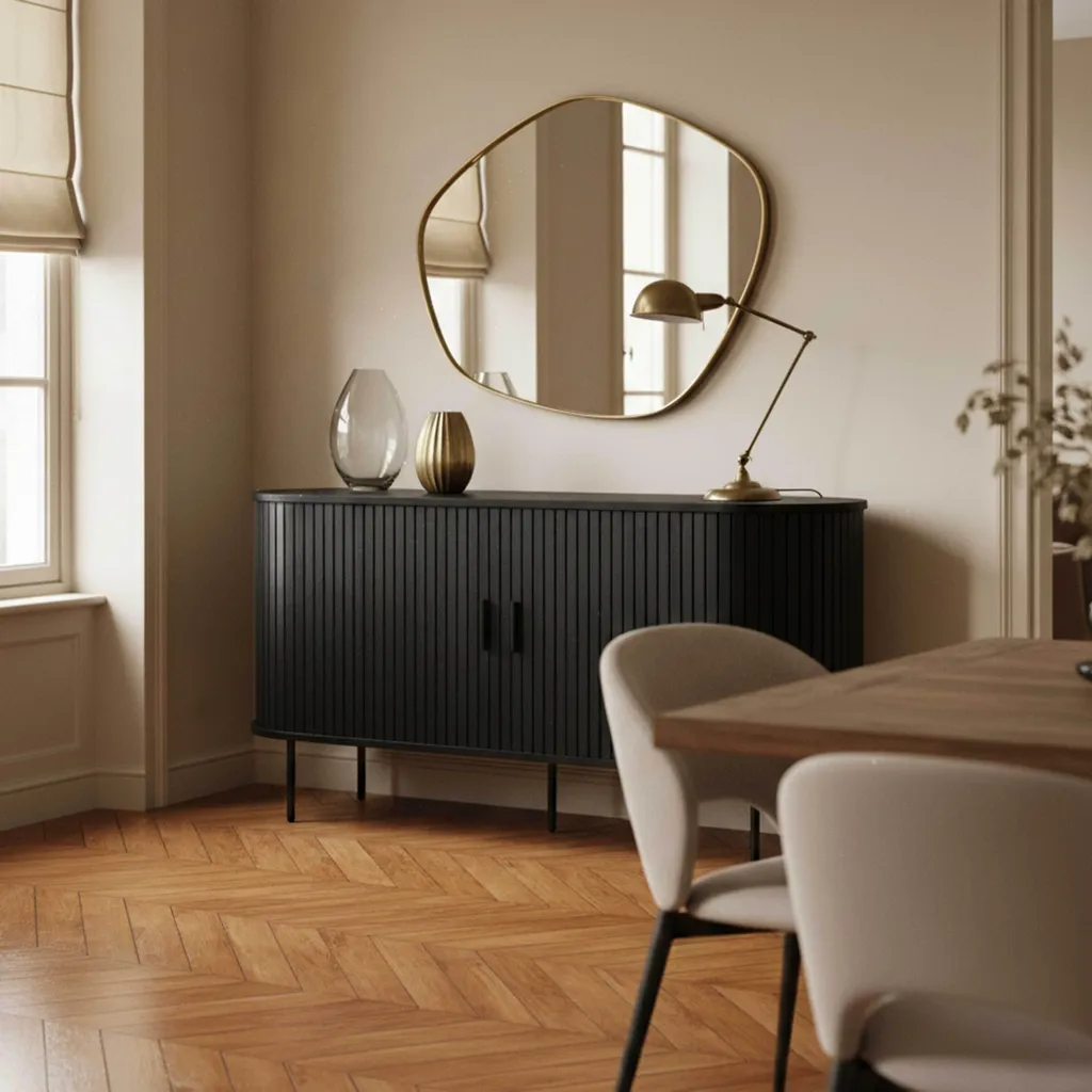 Buffet 2 portes en mélaminé et acier 140 cm noir Oviala Marius chic