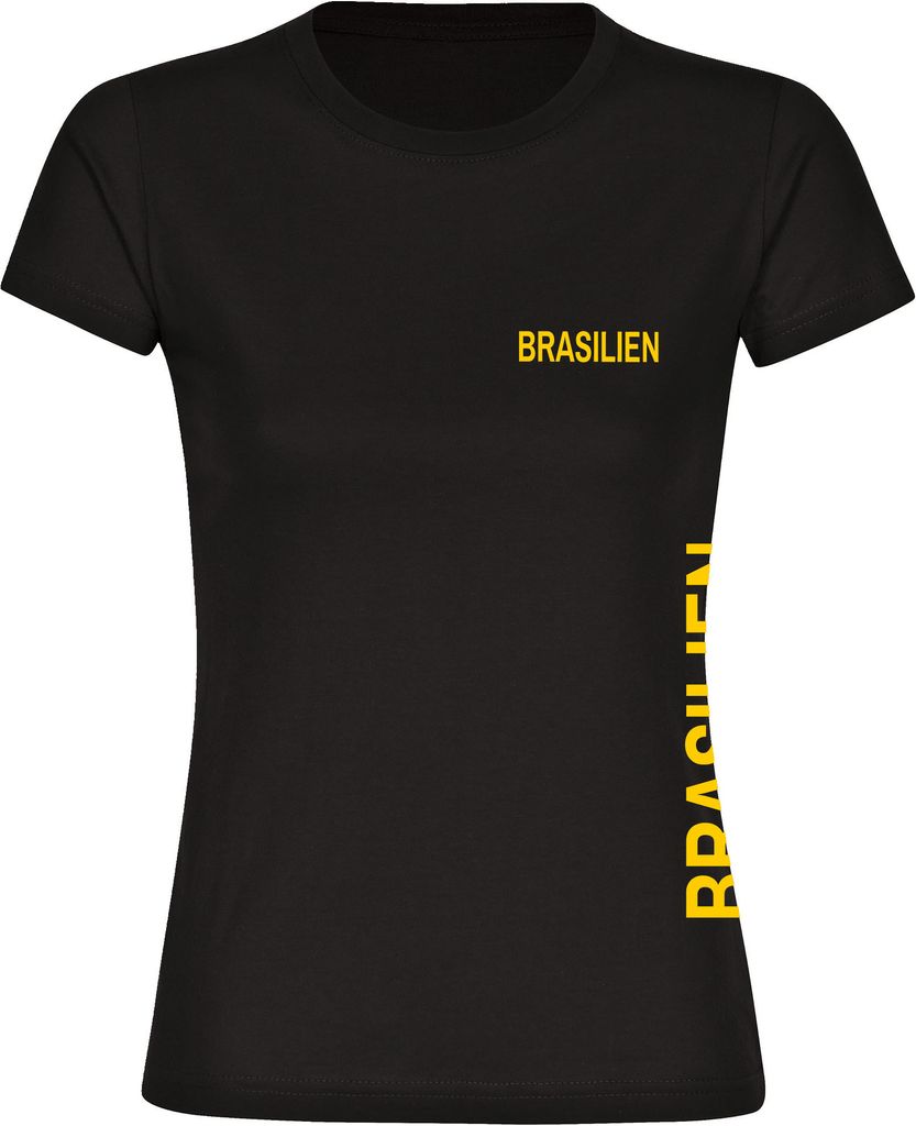 multifanshop Damen T-Shirt - Brasilien - Brust & Seite, schwarz-2, Größe L