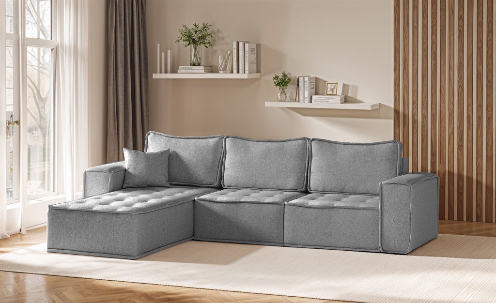 Ecksofa Modulsofa 3-teilig SANDE Stoff Raven Grau Ottomane Links