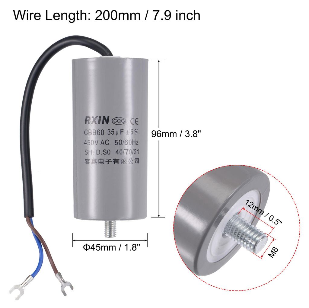 CBB60 Lauf Kondensator 35uF 2 Dr?hte 450V Zylinder mit Terminal M8 Studin Fš¹r Luftkompressor Wasserpumpenmotor AC 50/60Hz