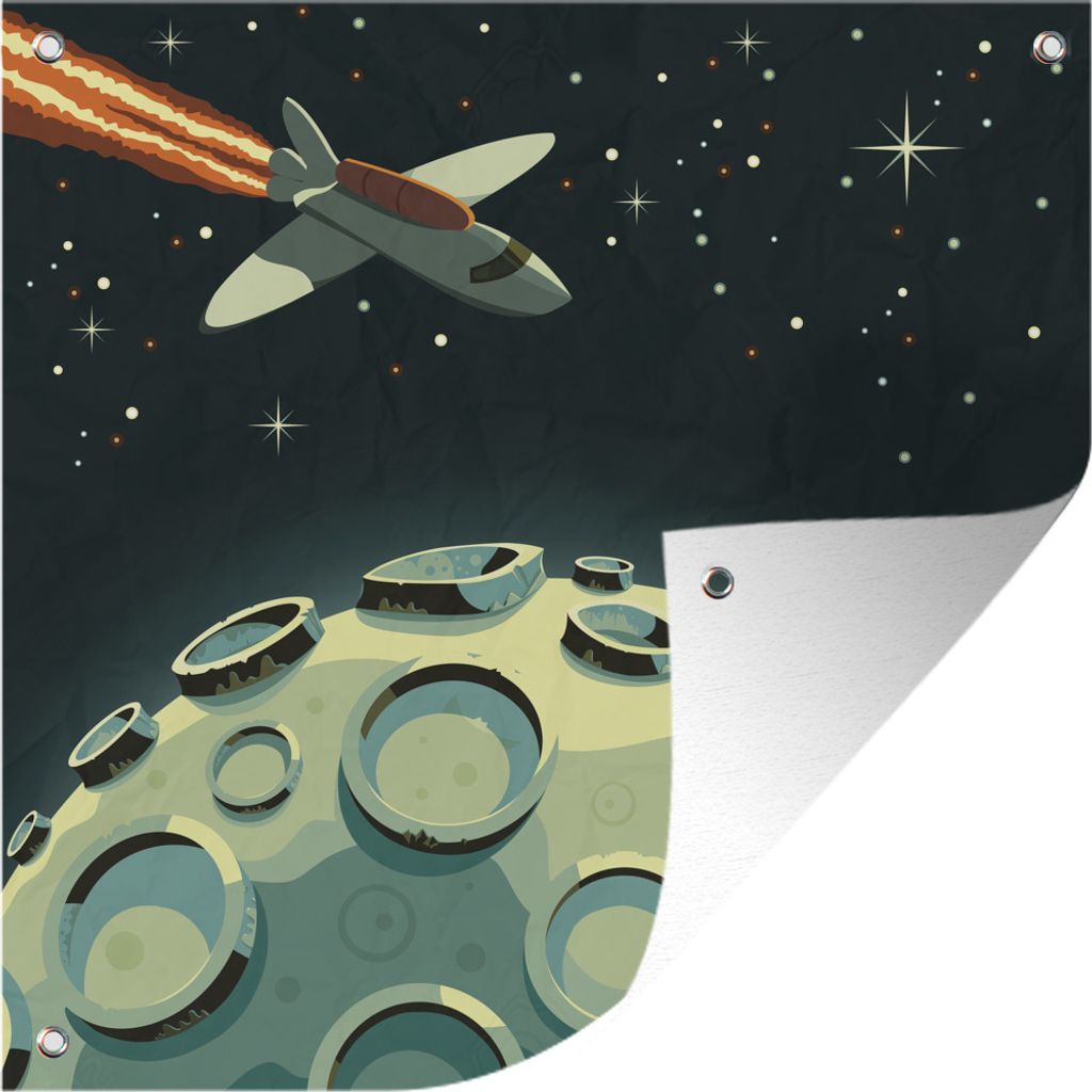 MuchoWow 50x50 cm Outdoor-Poster Gartendeko Sichtschutz Garten Poster für den Garten Eine Science-Fiction-Illustration eines Weltraumrennens