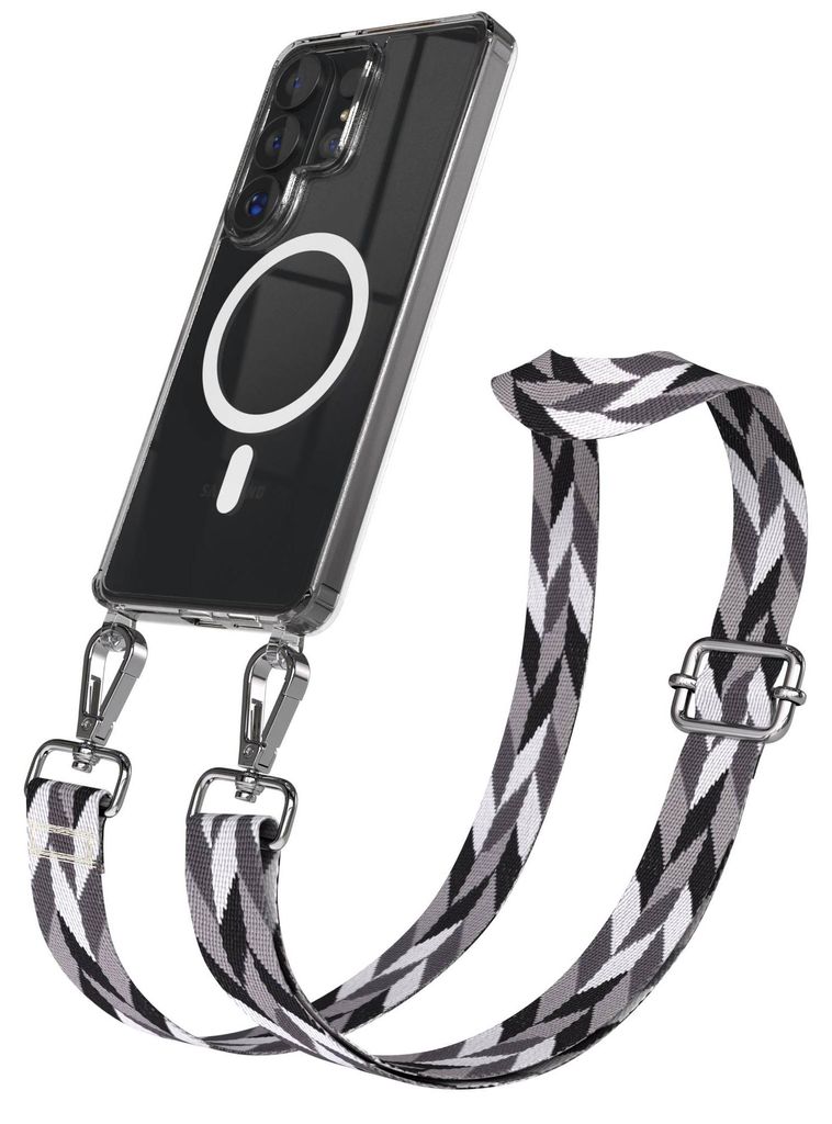 EAZY CASE - Handykette mit MagSafe Hülle für Samsung Galaxy S26 Ultra, Handyband Mix Style, Karabiner Silber, Umhängeband in Grau