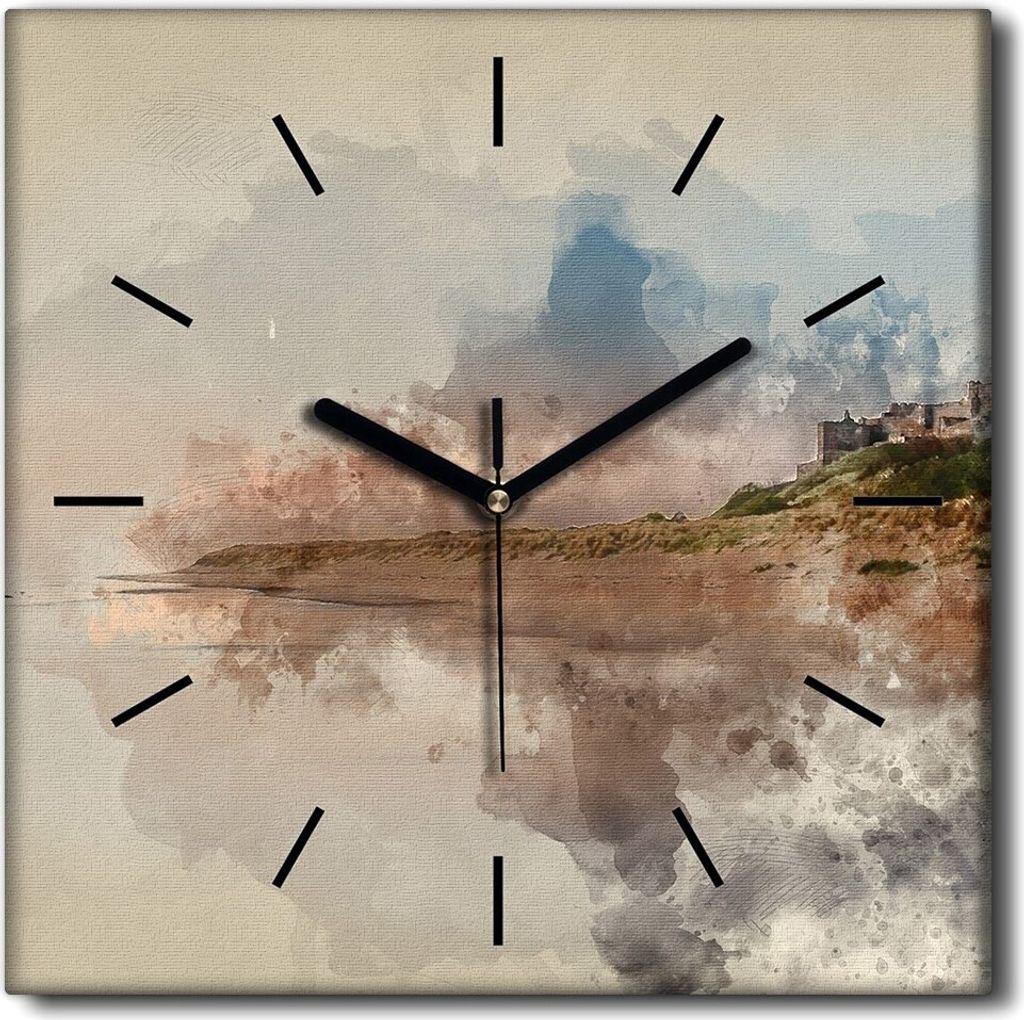 Coloray Uhr auf Leinwand 30x30 cm Wand Uhr Dekoration Wohnzimmer Segeltuch schwarze Hände -Aquarelle Hamburg Castle.